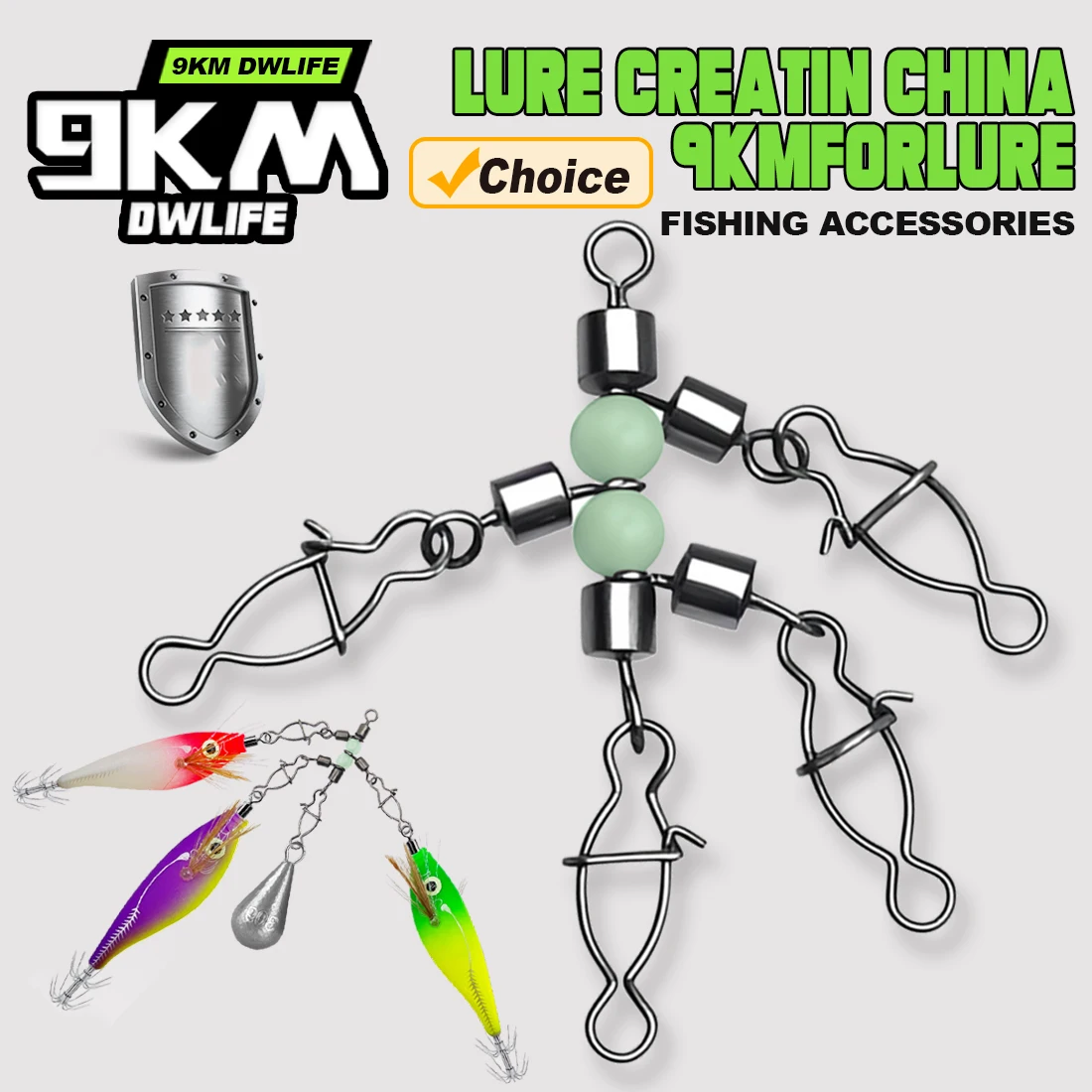 9KM Jig para Calamar Giratorio con Cuentas Luminosas – Señuelo de Pesca