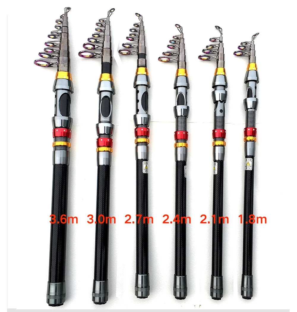 Cañas de pescar telescópicas portátiles de carbono, giratorias, ultraligeras, flujo duro, caña de viaje de lanzamiento largo 6-11, Sección 1,8 M-3,6 M - imagen 5