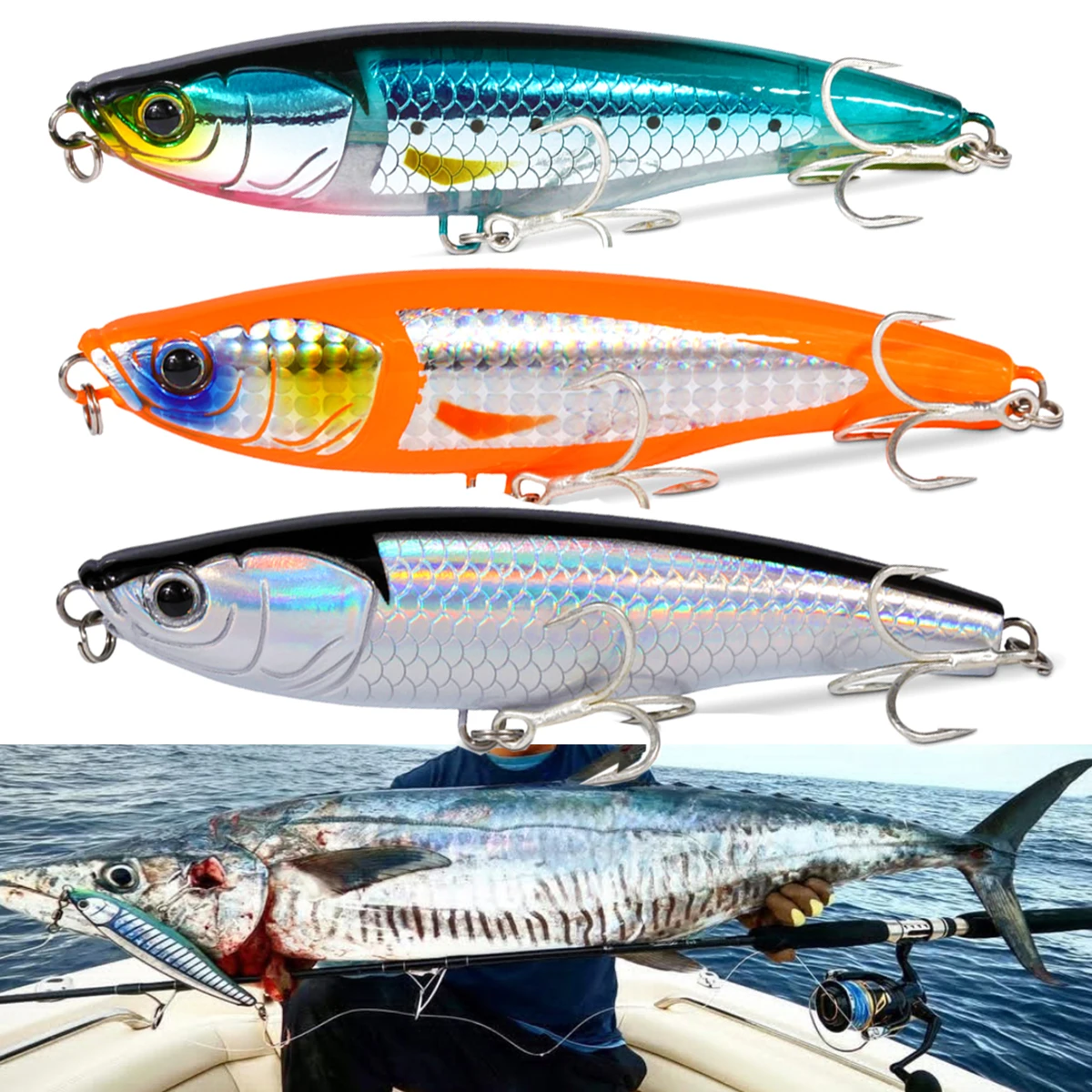 Popper Stickbait 11cm 51g señuelo tipo lápiz que se hunde anzuelo de agua salada Swimbait atún Wahoo Pesca Wobbler de fundición larga equipo de Pesca de mar - imagen 4