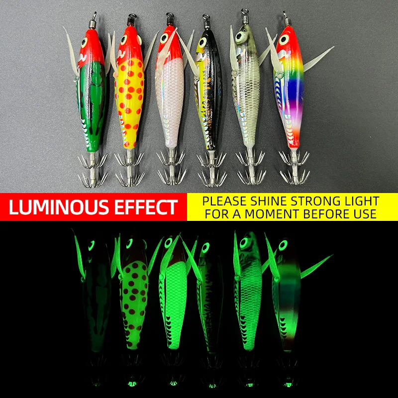 3/6 unids/bolsa 3D láser Horizontal camarón calamar gancho que brilla en la oscuridad madera camarones doble paraguas gancho pipa calamar señuelo - imagen 4