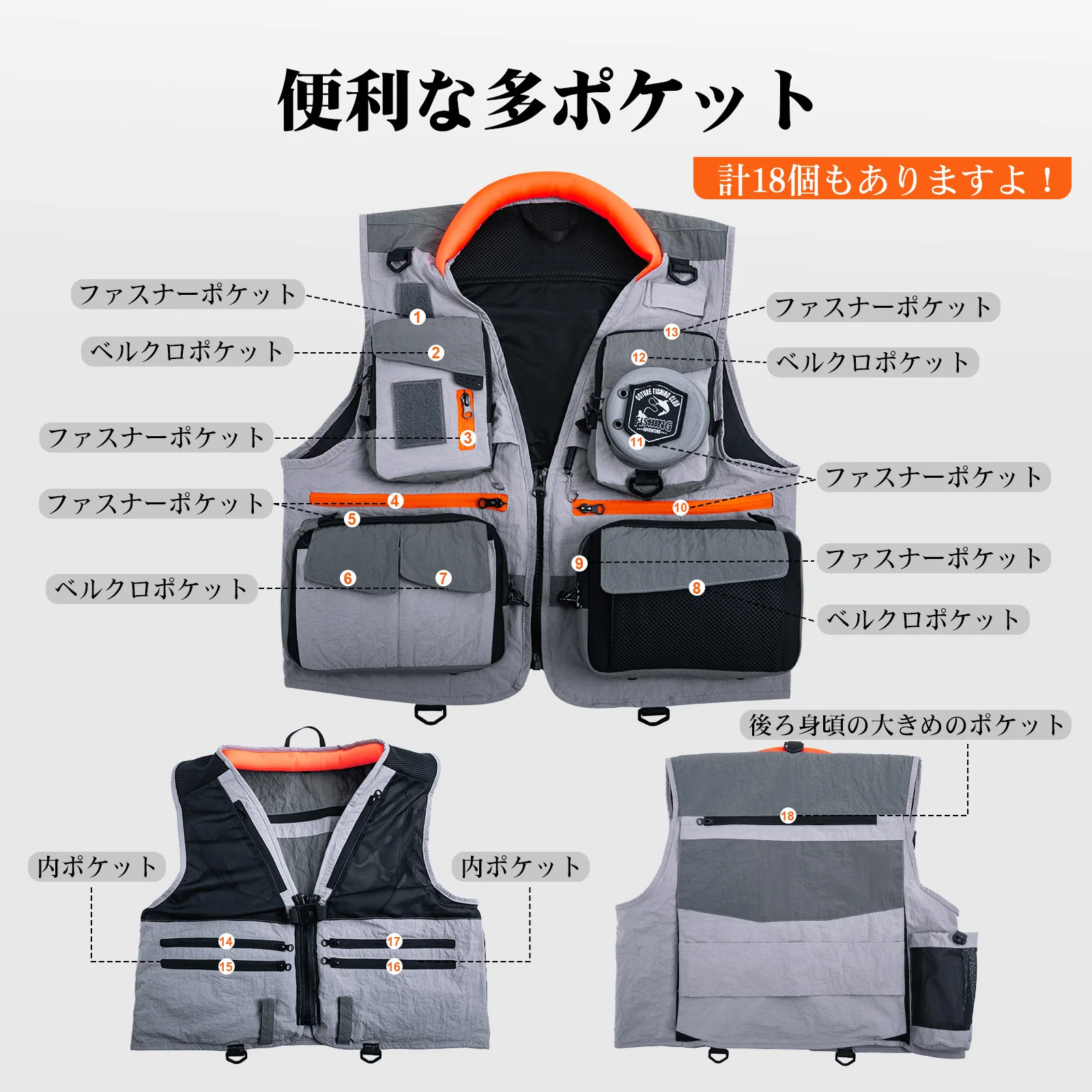 Chaqueta de pesca Goture, chaleco de pesca transpirable de secado rápido, chaleco para exteriores, ropa de pesca con mosca impermeable con múltiples bolsillos - imagen 4