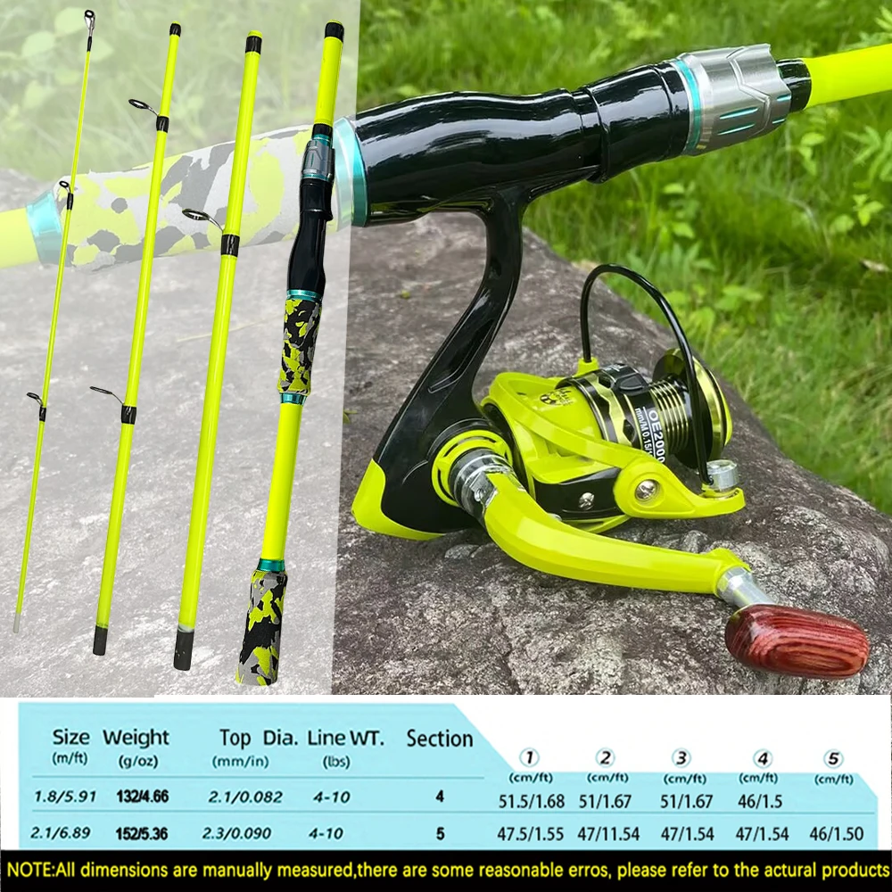 Combo de caña de pescar y carrete de 1,8/2,1 M, caña de pescar enchufable de 4/5 secciones, carrete giratorio 5,2: 1 con línea para regalo, agua dulce y salada - imagen 4