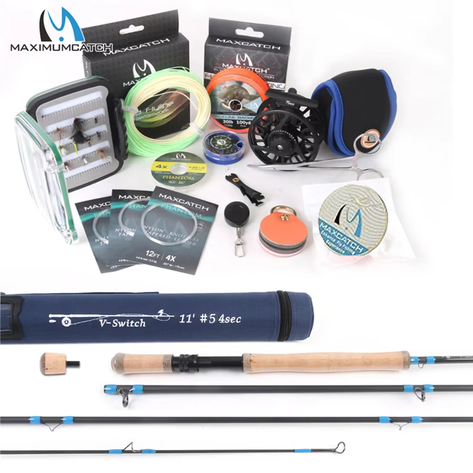 Maximumcatch V-SWITCH Kit de caña de pescar con mosca 4 5 6 7 8WT 10 pies 11 pies caña de pescar con mosca de acción rápida moderada con combinación de carrete y línea - imagen 2