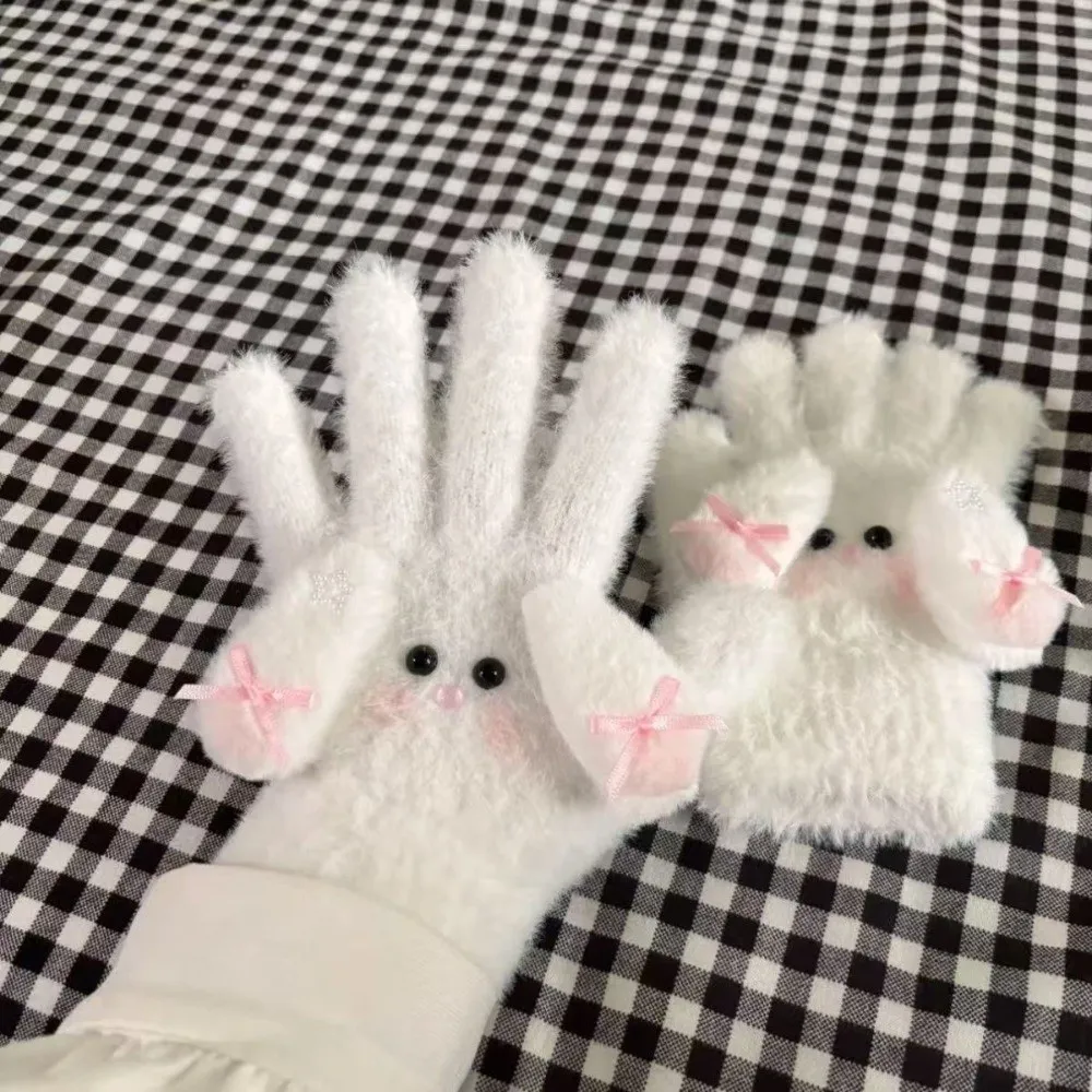 Guantes bonitos para mantener el calor, guantes de invierno con protección contra el frío de conejo de dibujos animados, manoplas con lazo a prueba de viento para mujeres y niñas - imagen 5
