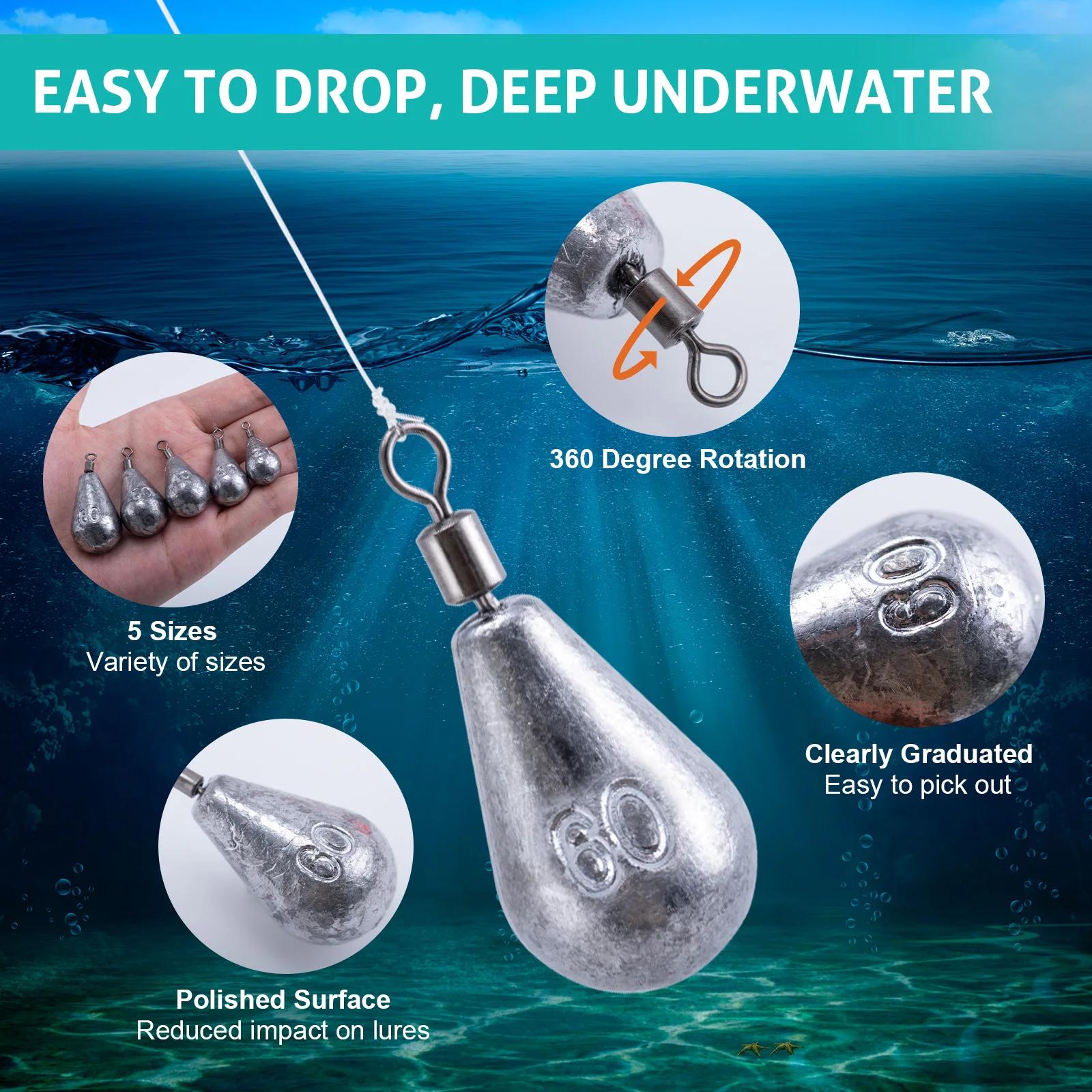 Goture 1/caja de plomos de pesca, surtido de pesas, plomo, forma ovalada, fundición de lubina, gusano, aparejos de bala para pesca en agua dulce y salada - imagen 5