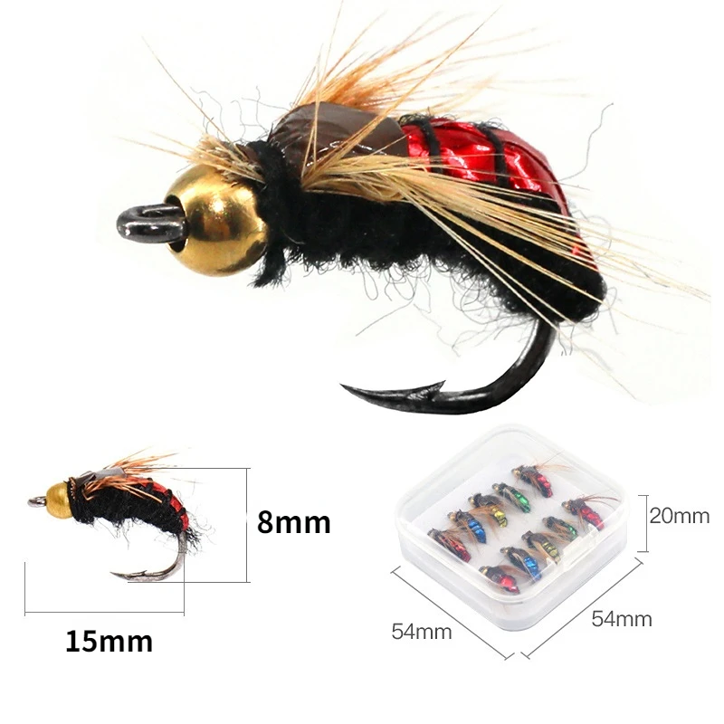 Juego de Señuelos de Pesca con cabeza de perla de latón, ninfa, Scud, gusano, trucha, insectos artificiales, gran oferta, n. ° 8 - imagen 3