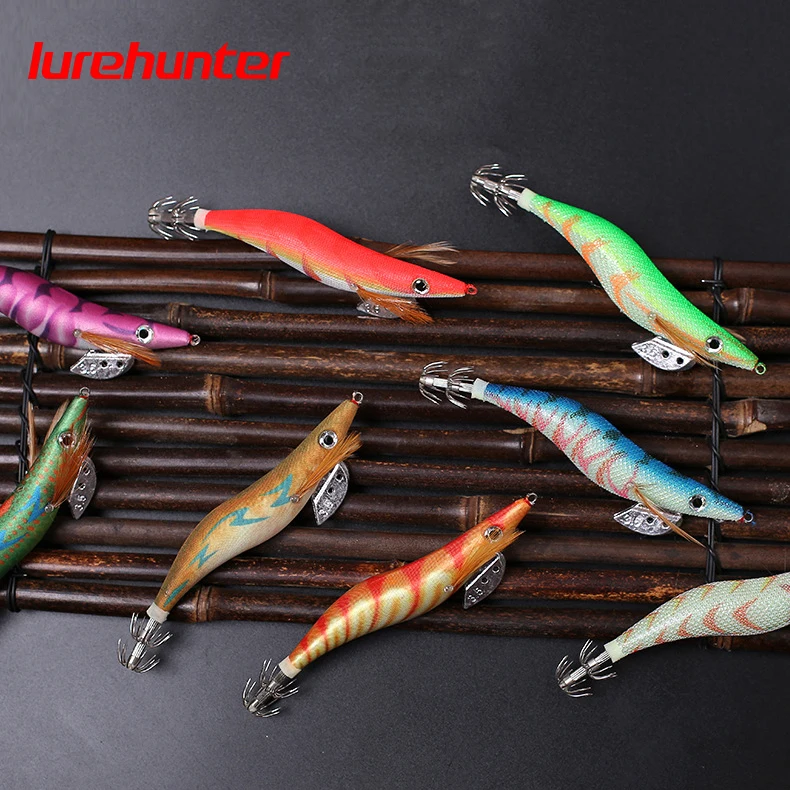 Jig Luminoso 3D para Calamar – Señuelo Shrimp Glow en Madera
