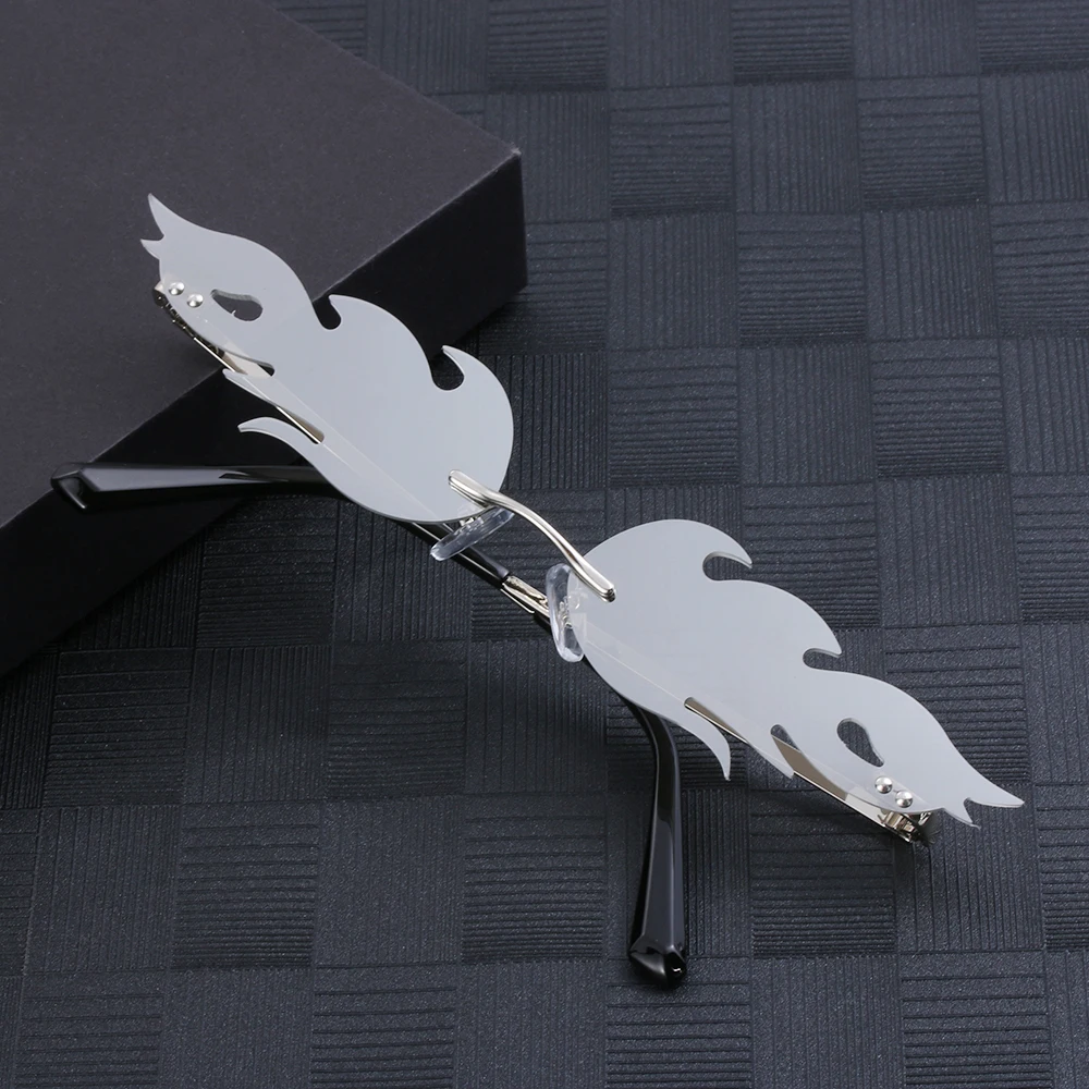 Gafas de sol sin montura para hombre y mujer, lentes de sol de moda Unisex, con llama de fuego, UV 400, onduladas, a la moda - imagen 5