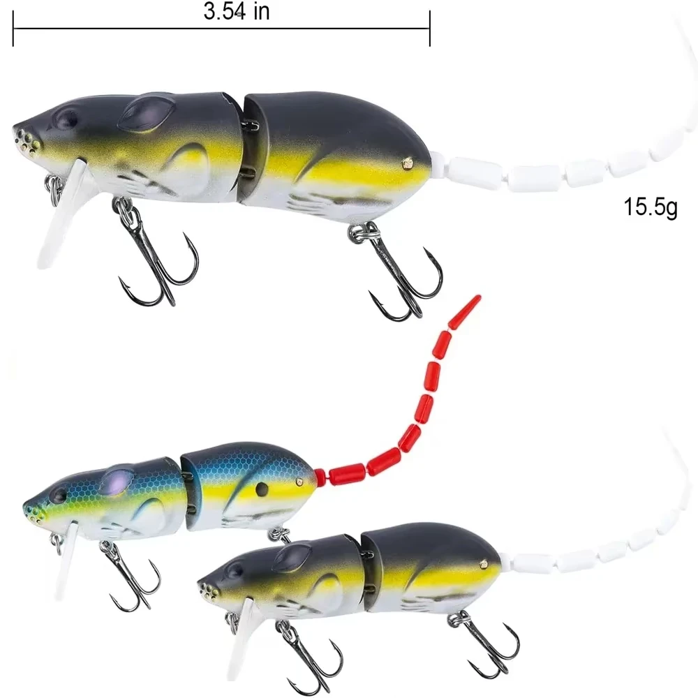 Goture-señuelo de ratón de 3,54 pulgadas/15,5g, anzuelos fuertes de diseño realista, cebo trasero de varias secciones, cebos flotantes, accesorios de aparejos de pesca - imagen 3