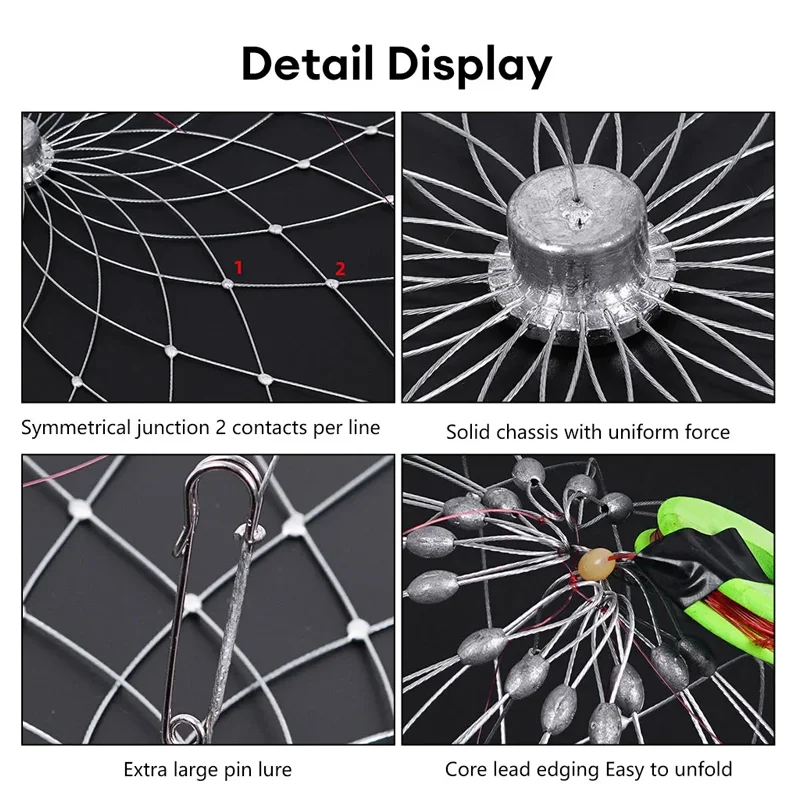 Red de pesca con cierre abierto automático, trampa para peces y cangrejos, alambre de acero para agua salada, accesorios de pesca al aire libre, 1 ud. - imagen 4