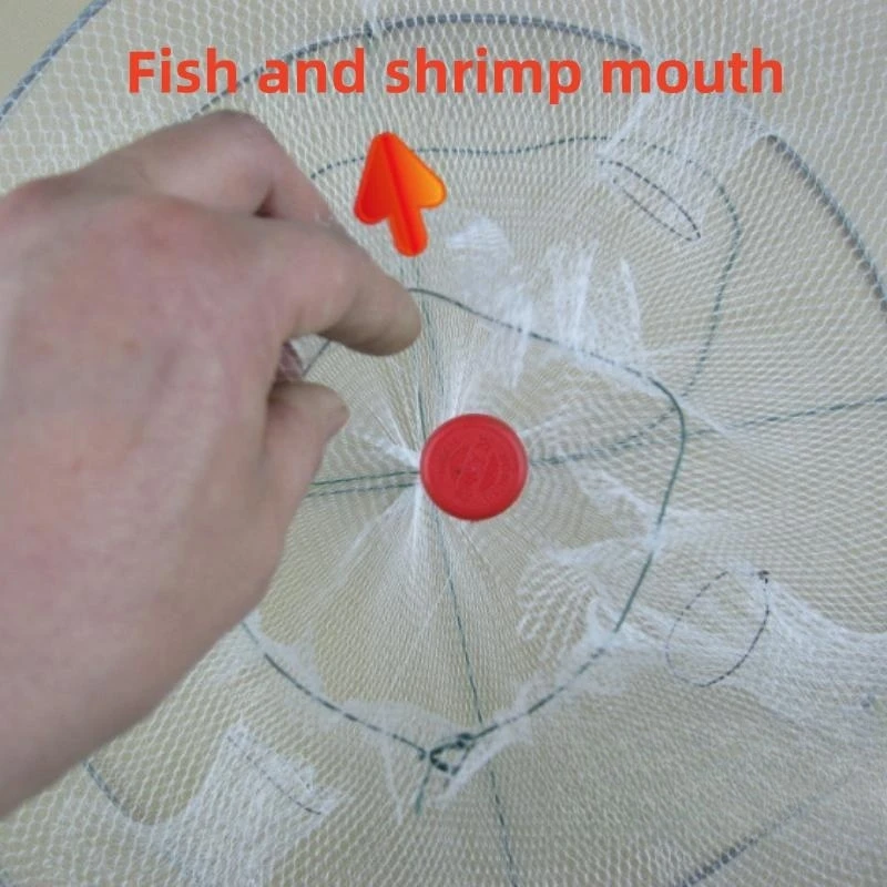 1 Uds. Trampa de red plegable para pesca de camarones, peces, cangrejos, 4 agujeros, cangrejos, langosta, rejilla fundida, jaula de inmersión 33*12cm - imagen 5