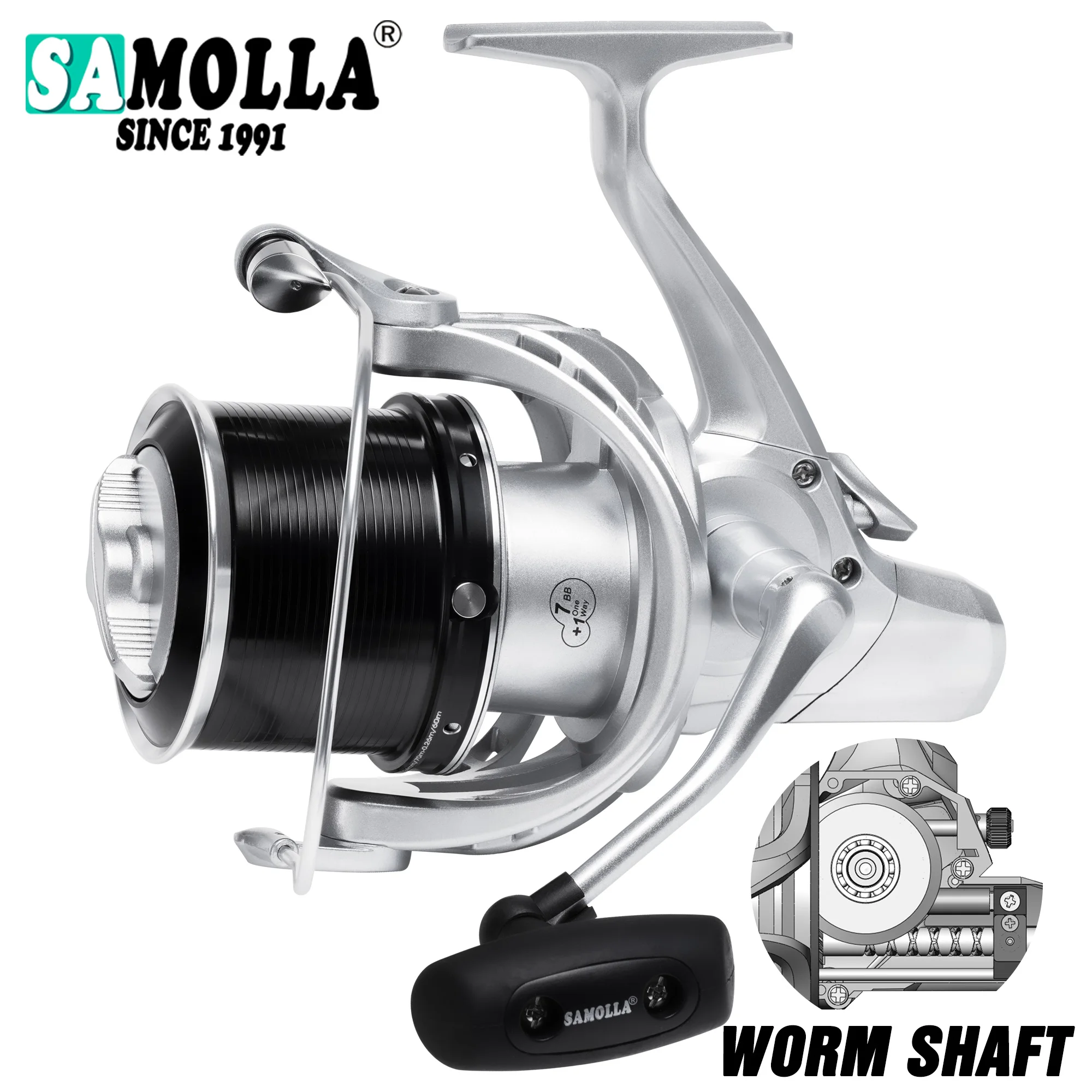 SAMOLLA nuevo carrete de Pesca giratorio arrastre fuerte 20kg eje de gusano Pesca mar carretes de agua salada accesorios rueda giratoria de fundición larga