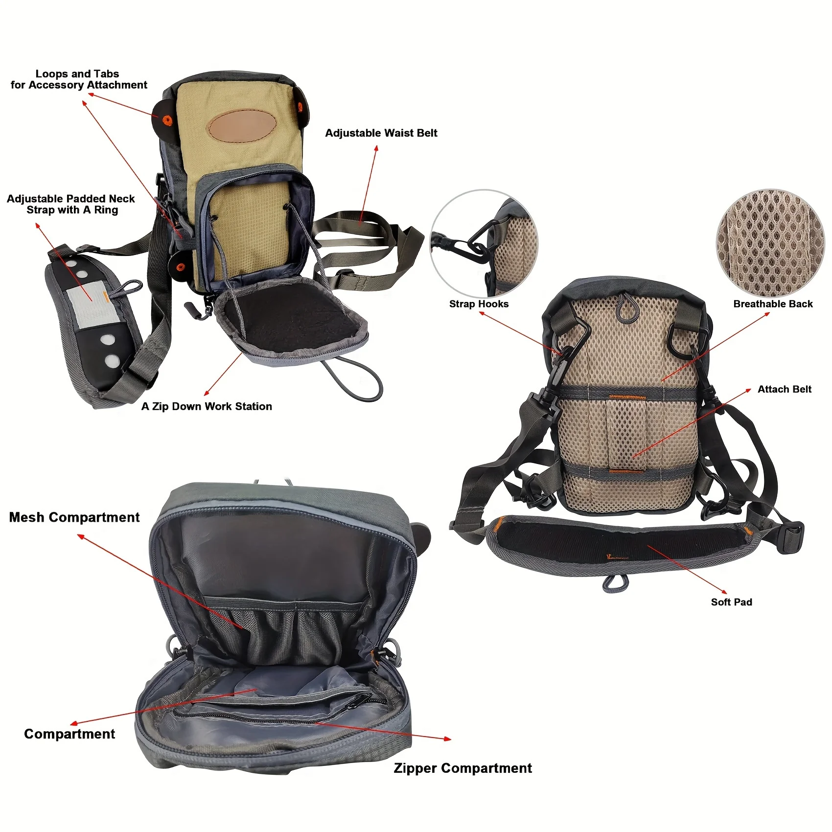 Bolsa de pesca con mosca Aventik, bolsa de pesca en el pecho duradera con múltiples bolsillos ultraligera - imagen 5