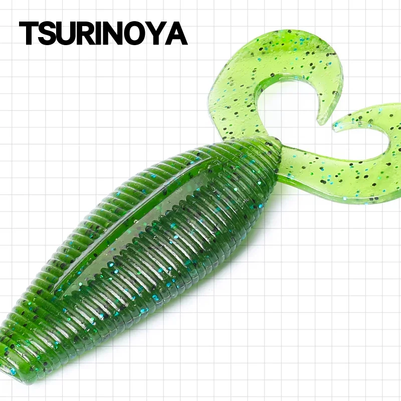 TSURINOYA-cebo de criatura de cola doble, larva suave SPIRON, 90mm, 8,5g, 6 uds., señuelo de pesca de plástico para lubina, perca, juego de lanzamiento, cebo suave - imagen 2