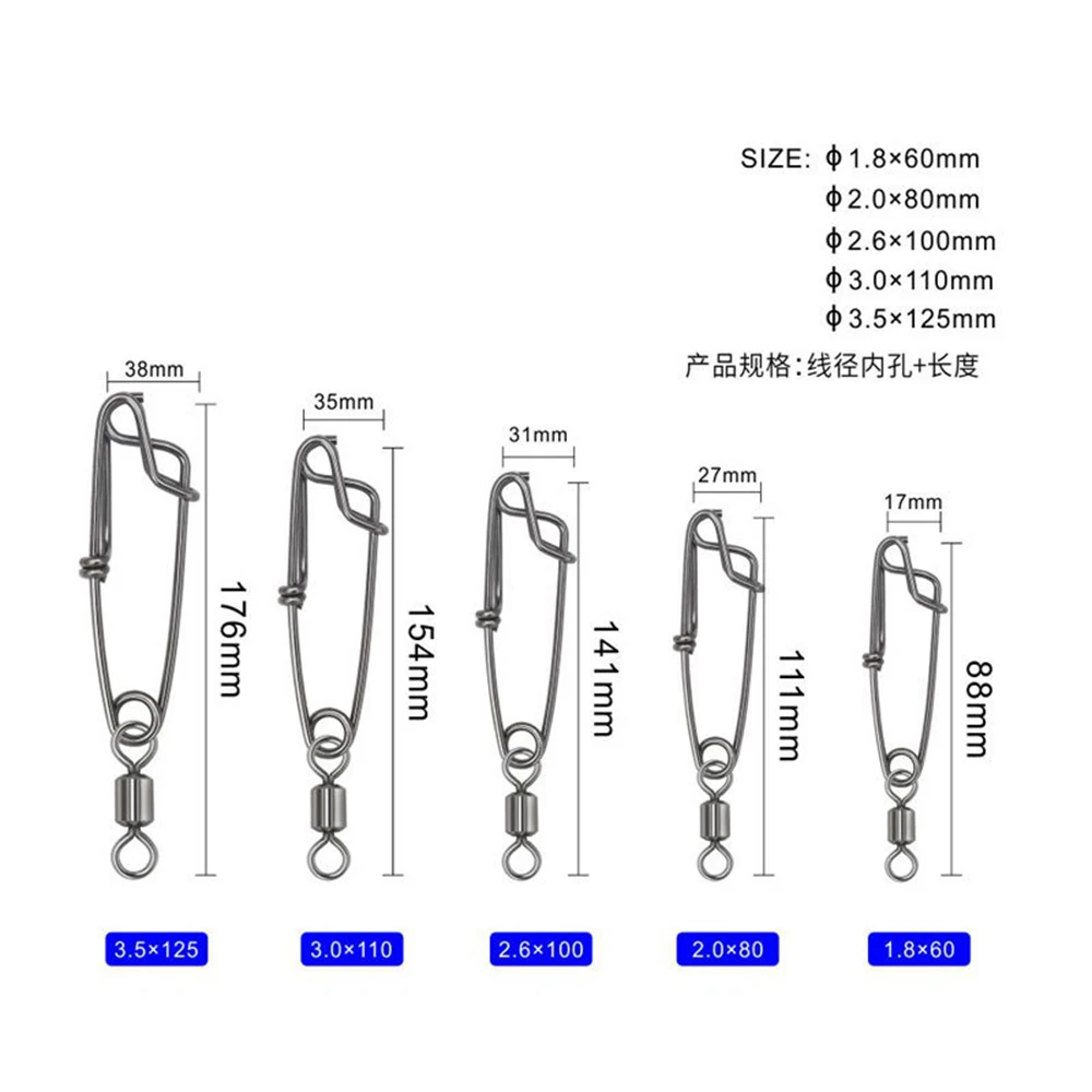 100 Uds Pesca giratorio de cobre de acero inoxidable Snap palangre ojo-apertura ojo cierre Pin conector aparejos de Pesca accesorio Pesca - imagen 4
