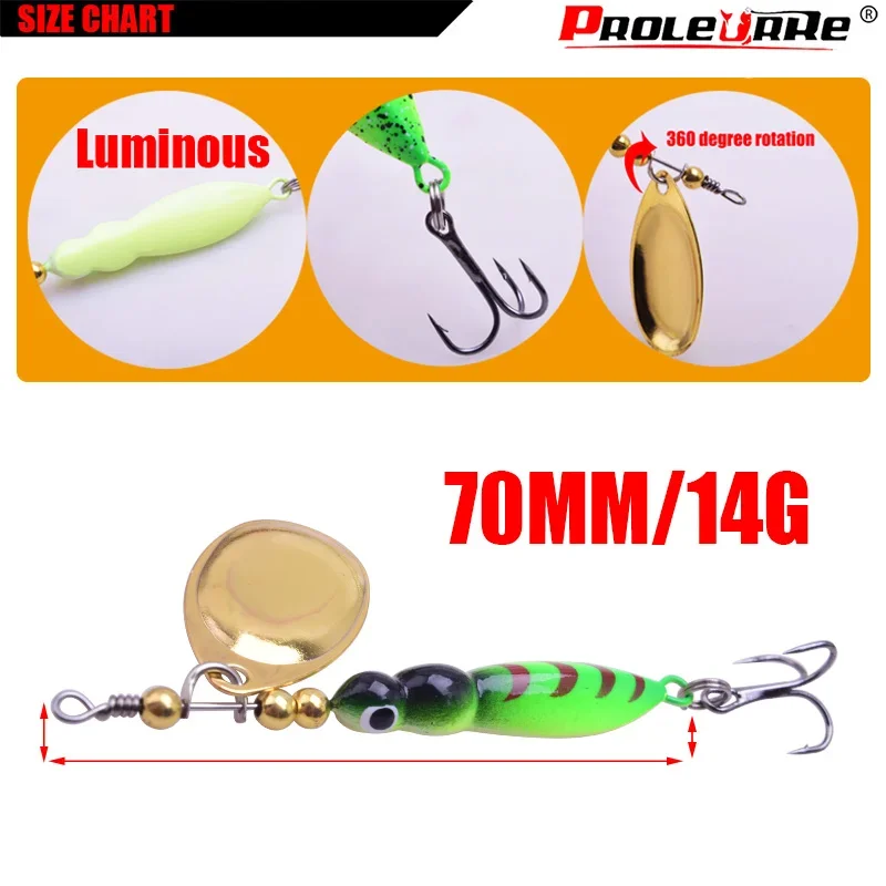 Wobblers luminosos de 7cm y 14g, cuchara de rotación de 360 grados, anzuelos de cebos de Metal, Wobbler, Crankbait, aparejos de pesca, PR-407, 1 ud. - imagen 2