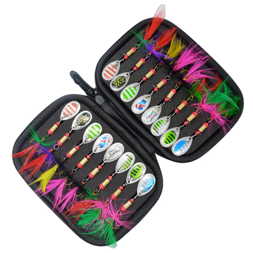 16 unids/bolsa lentejuelas cuchara de Metal Spinner Señuelos de Pesca Spinnerbait con gancho de pluma Kit de cebo Artificial para agua dulce y salada - imagen 4