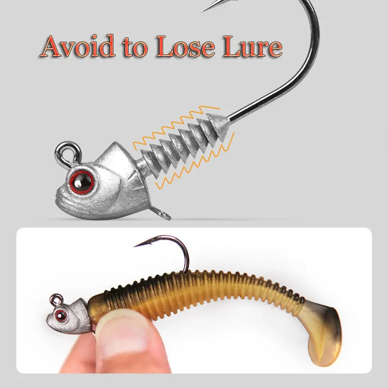 WDJYJ 15 unids/caja 5g 7g 10g 14g anzuelos de jigging con cabeza de pesca Artificial, anzuelos de cabeza de anzuelo de pescado fuertes para cebos de señuelo suave - imagen 2