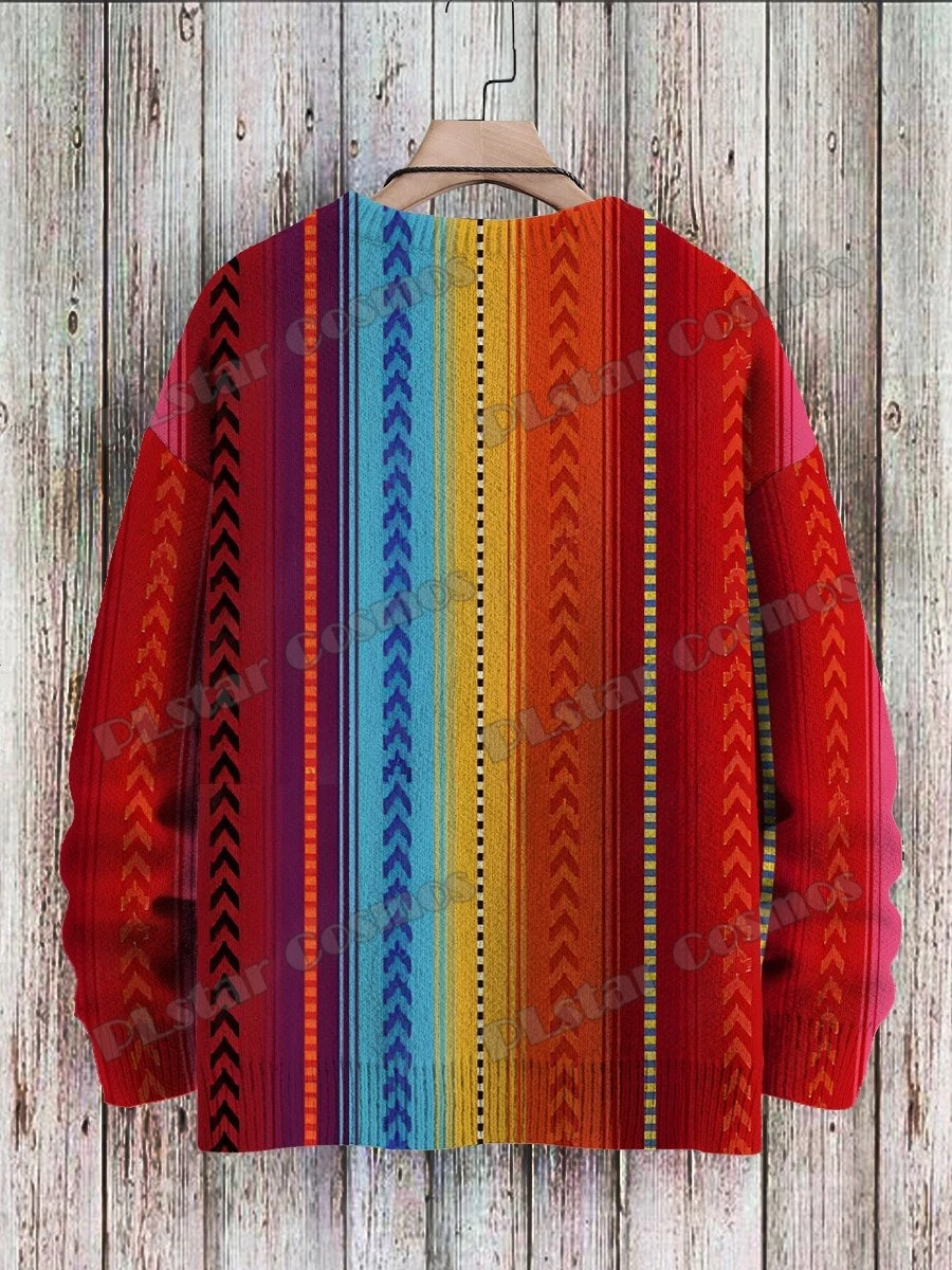 KMY39-suéter de punto informal para hombre y mujer, jersey de cuello redondo con estampado 3D de arte a rayas Multicolor, Estilo Vintage, Invierno - imagen 2