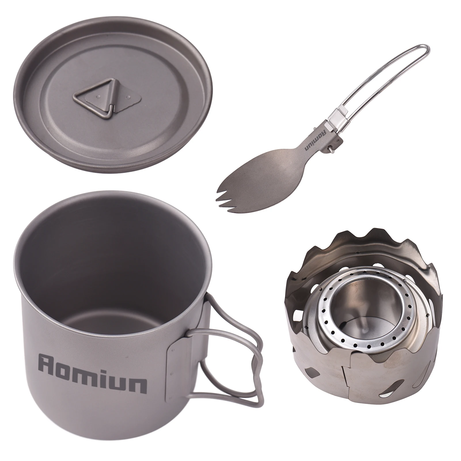 Juego de cocina para acampar Ti, 500ml, taza, tenedor, cuchara, estufa de Alcohol, parabrisas, juegos de cocina portátiles para acampar para 1 persona