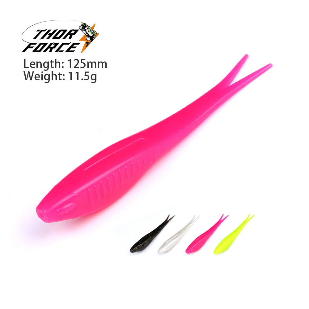 THORFORCE-Señuelos de pesca blandos, cebo Swimbait con cola dividida, flotante, TPR, silicona Artificial, tiro de gota, cebo suave Topwater