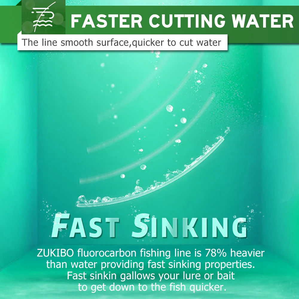 ZUKIBO Línea de pesca de 99% FLUOROCARBONO, material líder japonés, alta claridad, baja visibilidad y estiramiento, altamente resistente a la abrasión, pesca de hundimiento rápido, línea principal líder de 100 M, 300 M - imagen 5