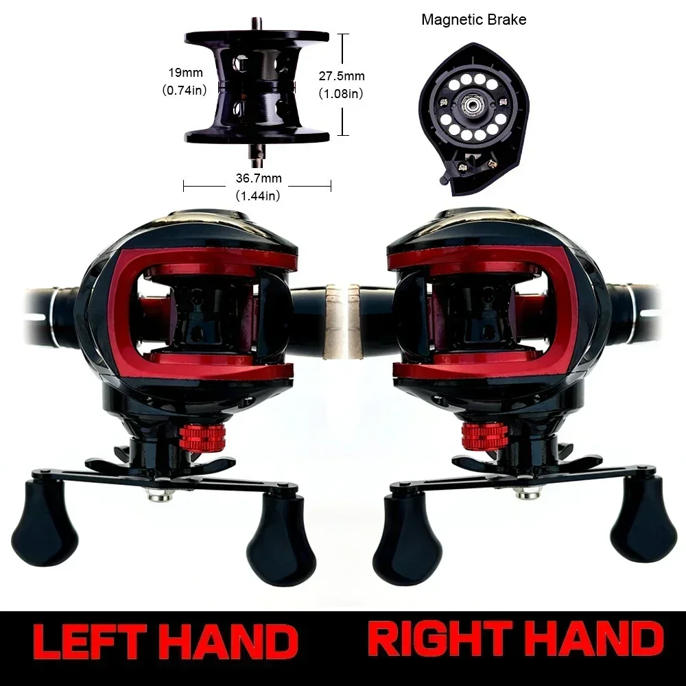Carrete Baitcasting, sistema de frenado magnético de 12 velocidades, relación de engranaje 7,2: 1, carrete de arrastre máximo de 8KG con sedal de Pesca para Pesca izquierda y derecha - imagen 4