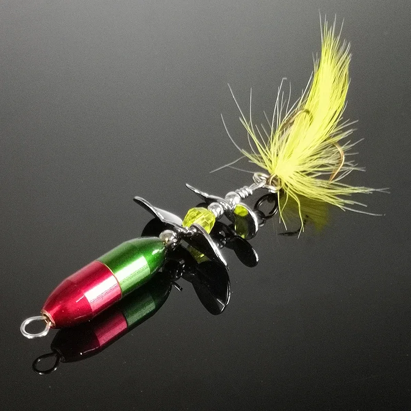 OUTKIT 2 unids/lote 10g 7cm cebo giratorio señuelo de pesca de Metal hélice de doble cola trucha carpa bagre Señuelos de pesca en hielo artificiales - imagen 4