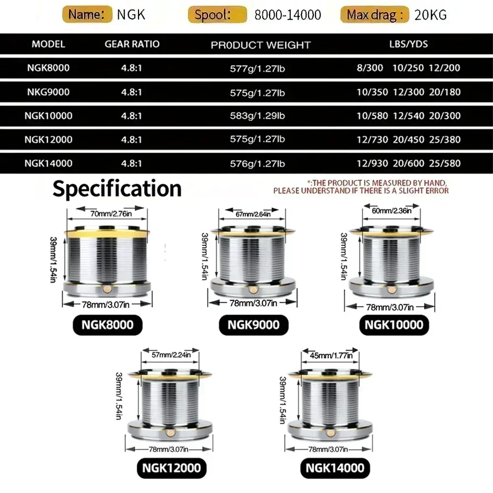 Carretes grandes de pesca giratorios, carrete de Metal para pesca de carpa, alimentador, 8000/9000/10000/12000/14000 - imagen 5