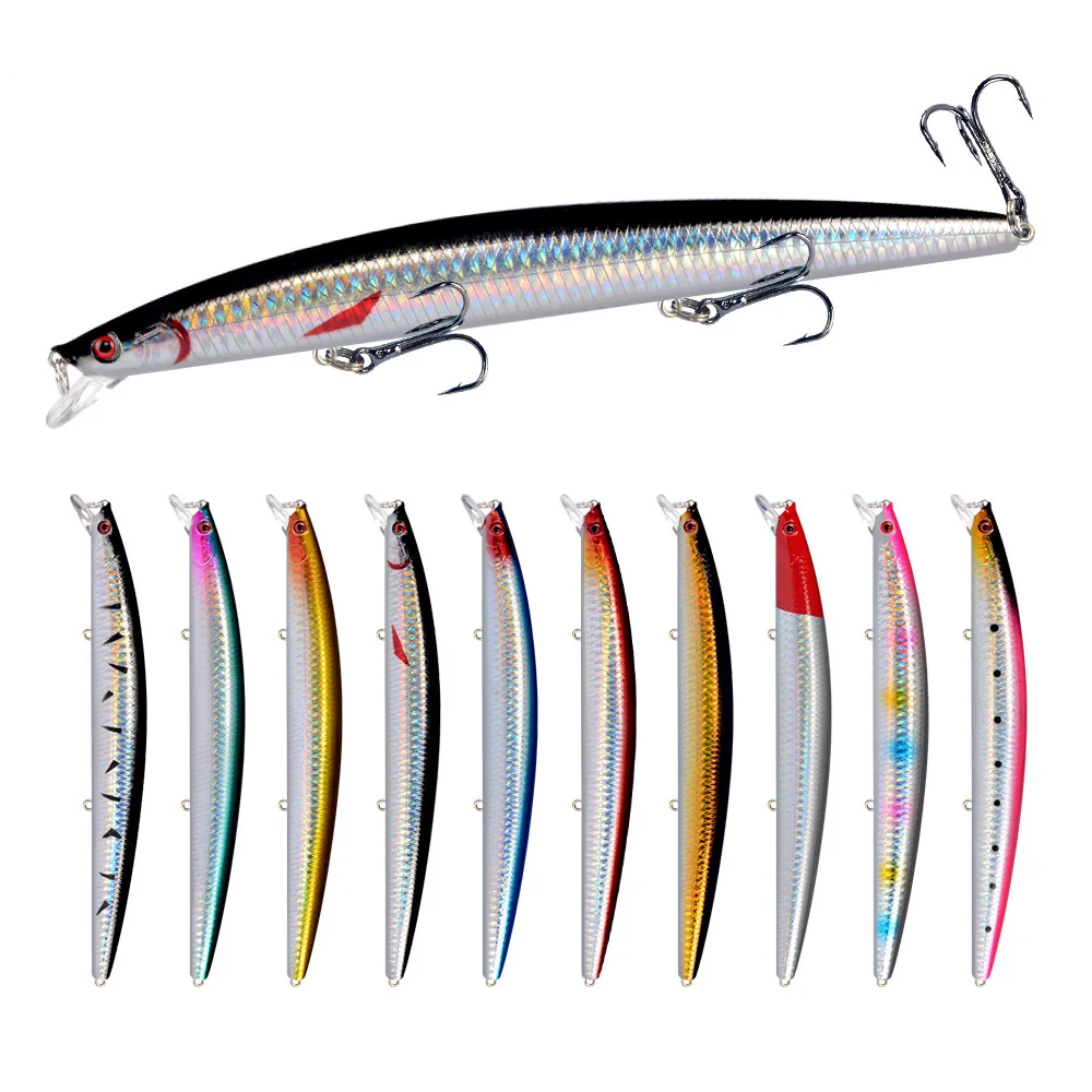 Señuelo de pesca de mar, pececillo de pez largo grande de 18cm y 24g, anzuelo fuerte con ojo 3D, señuelos para pesca en el mar, cebo Artificial, Crankbait Wobblers - imagen 2