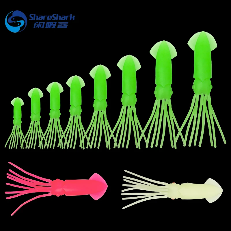Señuelos de calamar simulados que brillan en la oscuridad, 1-2 piezas, para pesca en barco oceánico, cebo blando, aparejos de pesca al por mayor - imagen 3