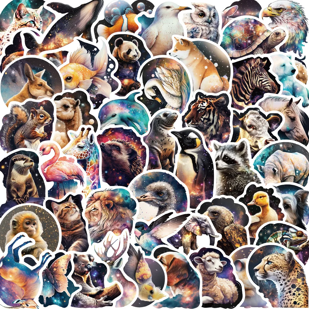 Pegatinas de Graffiti de dibujos animados para niños, pegatinas impermeables de animales de ilusión de cielo estrellado, 50 piezas, para teléfono, portátil, Notebook y maleta - imagen 2