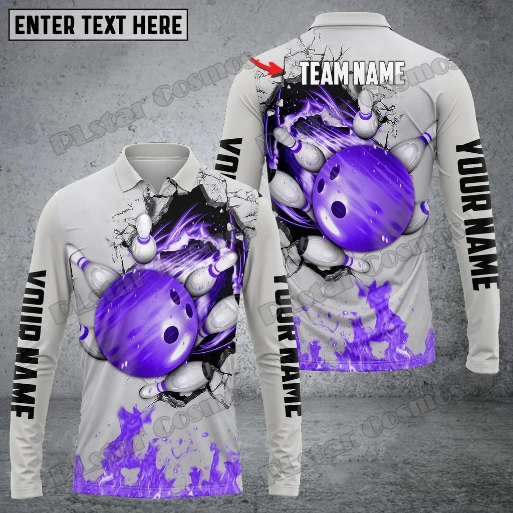 Polo de manga larga para hombre con estampado 3D de nombre personalizado con diseño de bolos y pines, Polo informal de otoño con solapa Unisex PLP76 - imagen 2