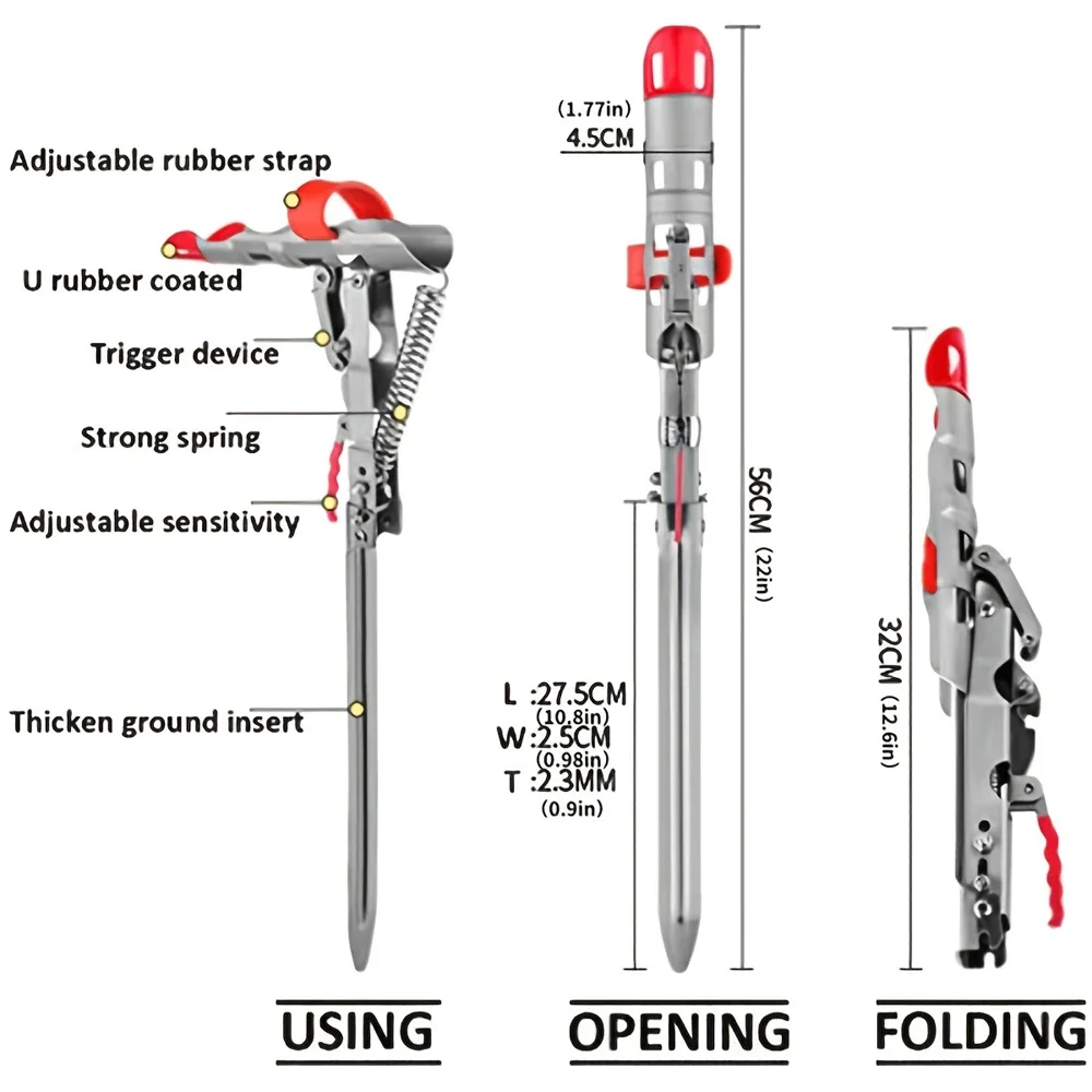 Soporte para caña de pescar de acero inoxidable, soporte automático para caña de pescar con resorte de alta sensibilidad, soporte ajustable para accesorios de resortes dobles - imagen 3