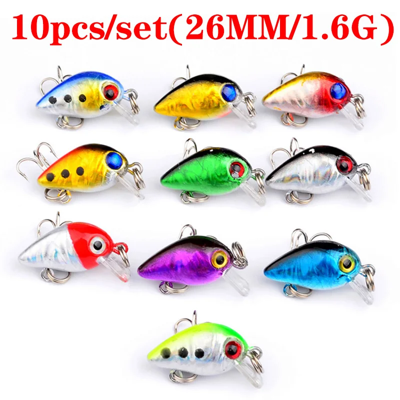 Mini Señuelos de Pesca Crankbait, cebo duro Artificial que se hunde, 2,6 cm, 1,6g, Swimbait Wobblers, juego de Señuelos de Pesca de carpa, 10 unidades por lote