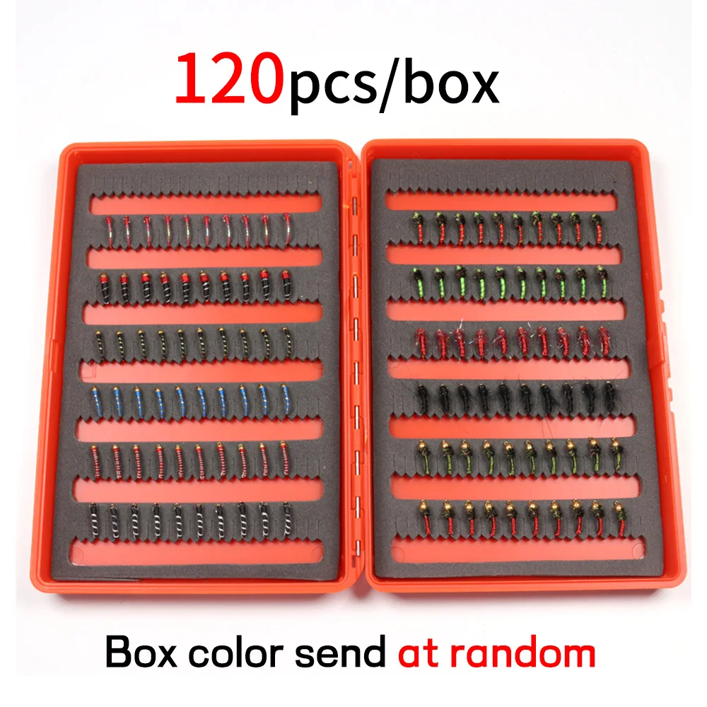 Bimoo-cebo de pesca con abalorios, combinación de 64/120 piezas, ninfa, Mosca, trucha, John Wood, Caddis, Bluegill, Crappie, Makerel - imagen 2