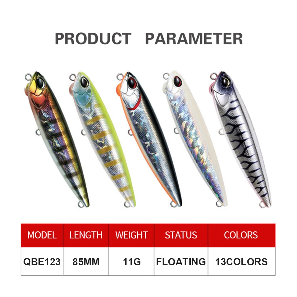 Señuelos de Pesca de 8,5 cm y 11g, cebo de lápiz Wobbler de fundición larga flotante, cebo duro Artificial para pesca de lubina, Jerkbait QBE123 - imagen 4