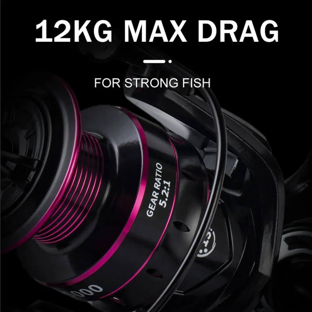 Carrete de pesca giratorio BILLINGS 1000-7000, arrastre de 8-12KG con balancín y carrete de Metal, relación de engranaje 5,2: 1 para pesca en agua salada/dulce - imagen 5