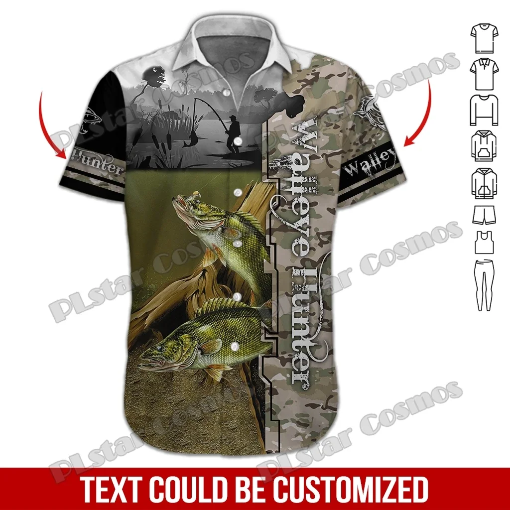 Las más nuevas camisas de manga corta de verano con nombre personalizado, camisa hawaiana con estampado 3D de Walleye amarillo, camisa informal de playa para hombre DXS08 - imagen 2