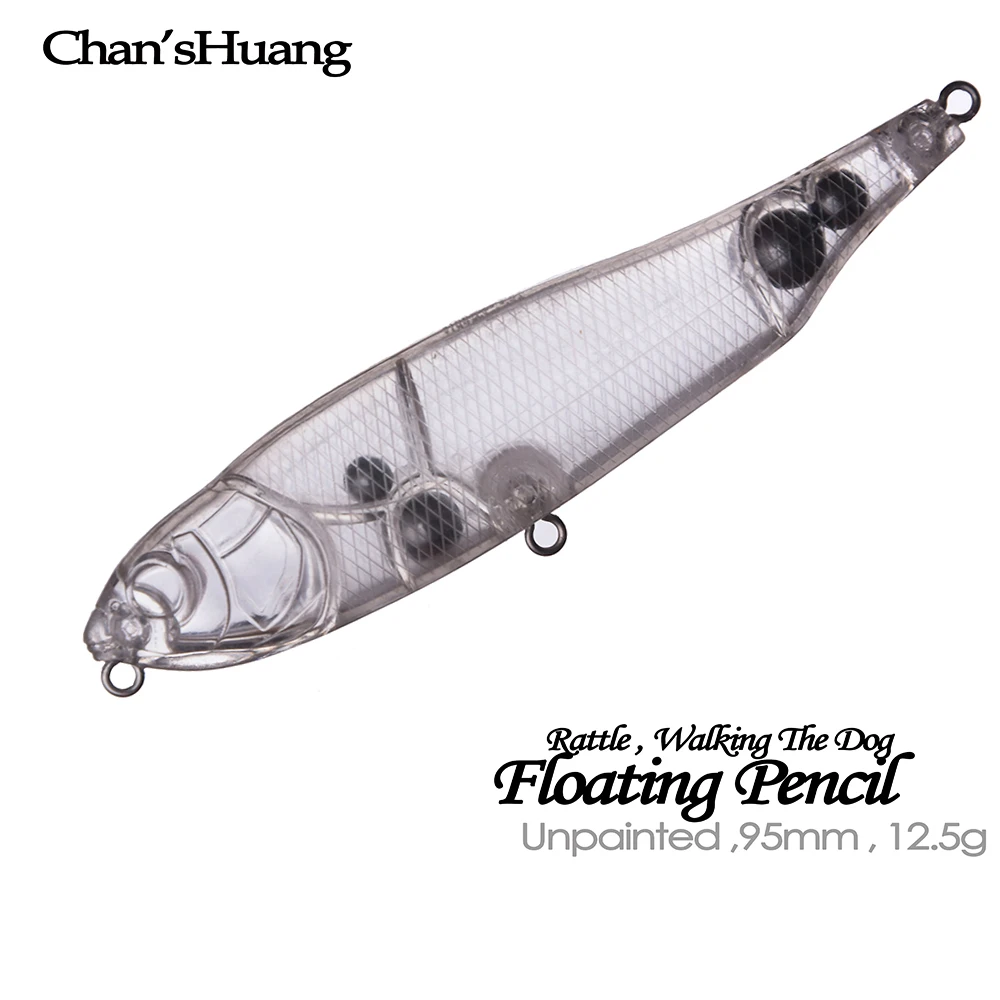 Chan'sHuang 20 piezas cebo en blanco sin pintar 95mm 12,5g sonajero flotante lápiz caminando el perro DIY señuelo de pesca Artificial
