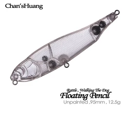 Chan'sHuang 20 piezas cebo en blanco sin pintar 95mm 12,5g sonajero flotante lápiz caminando el perro DIY señuelo de pesca Artificial