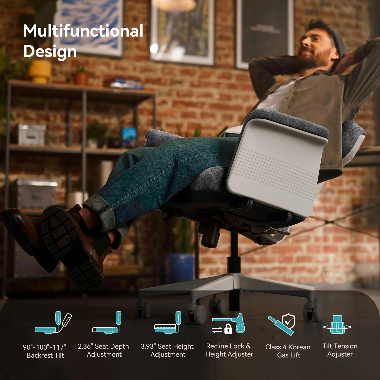 Silla oficina ergonómica Newtral ajustable con reposabrazos - imagen 4