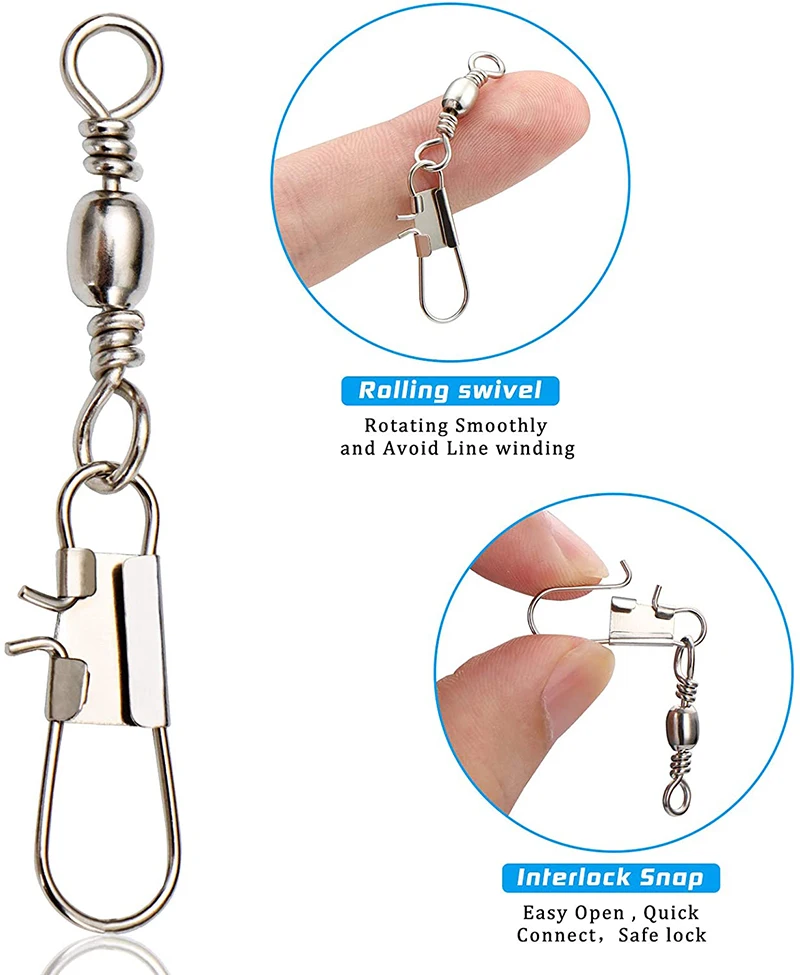 50 Uds. Conector a presión giratorio de pesca barril con rodamiento de bolas a presión de seguridad conector de anillo sólido para señuelos de pesca de conexión rápida - imagen 2