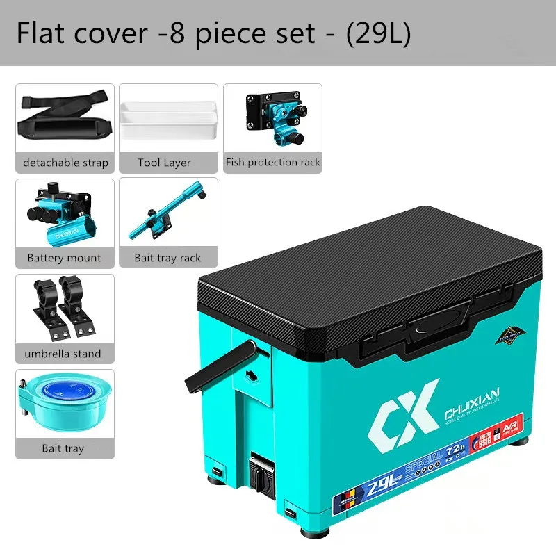 Juego de 8 piezas de caja de pesca completa, cubo de pesca multifuncional, plataforma de pesca salvaje sentado, accesorios de pesca al aire libre