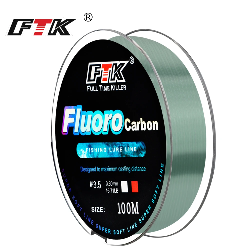 FTK 100m 4,13-34,32LB línea de señuelo de Pesca de fluorocarbono línea de Pesca con mosca de fibra de carbono verde línea súper suave Pesca