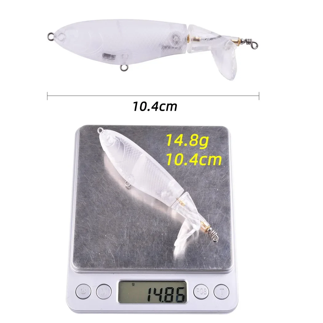 Señuelo de pesca Topwater, 10 piezas, 14,8g/12g, Whopper Popper sin pintar, cebo Artificial, Plopper duro, cola giratoria suave, aparejos de pesca - imagen 3
