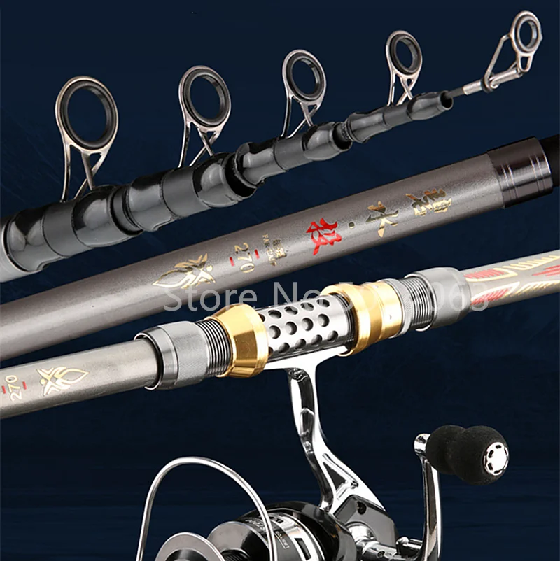 Cañas de pescar telescópicas de fibra de carbono, aparejos de pesca telescópicos giratorios, 2,1-3,6 m