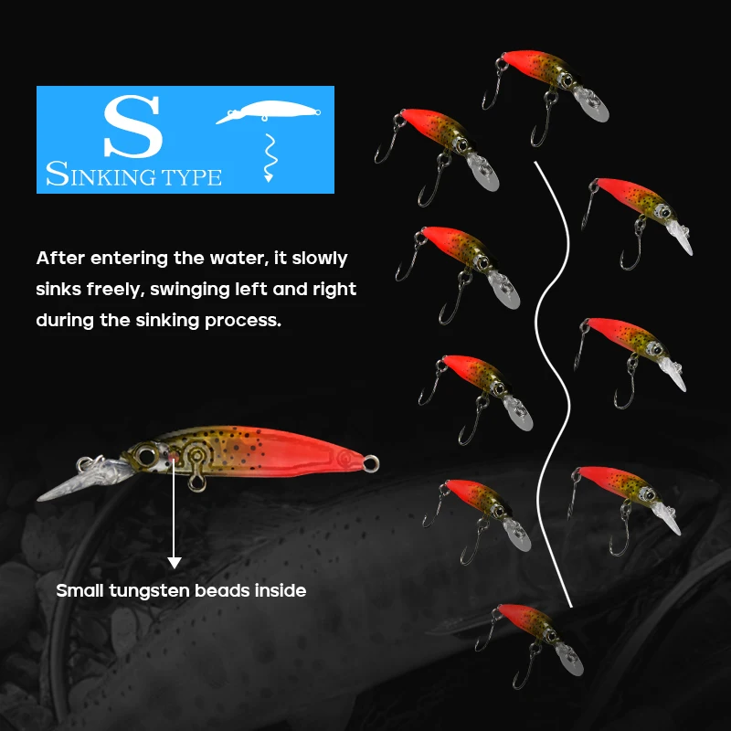 LETOYO 1,8g/40mm Mini señuelo de pececillo que se hunde placa de lengua larga señuelo de pesca de pececillo con un solo gancho revestimiento láser señuelos de trucha - imagen 5