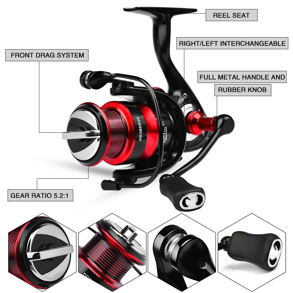 Juego de caña de pescar, carrete giratorio telescópico de arrastre máximo de 1,8 m-2,4 m, 5kg, con 3 + 1BB, relación de engranaje 5,2: 1, para caña y carrete combinada - imagen 5