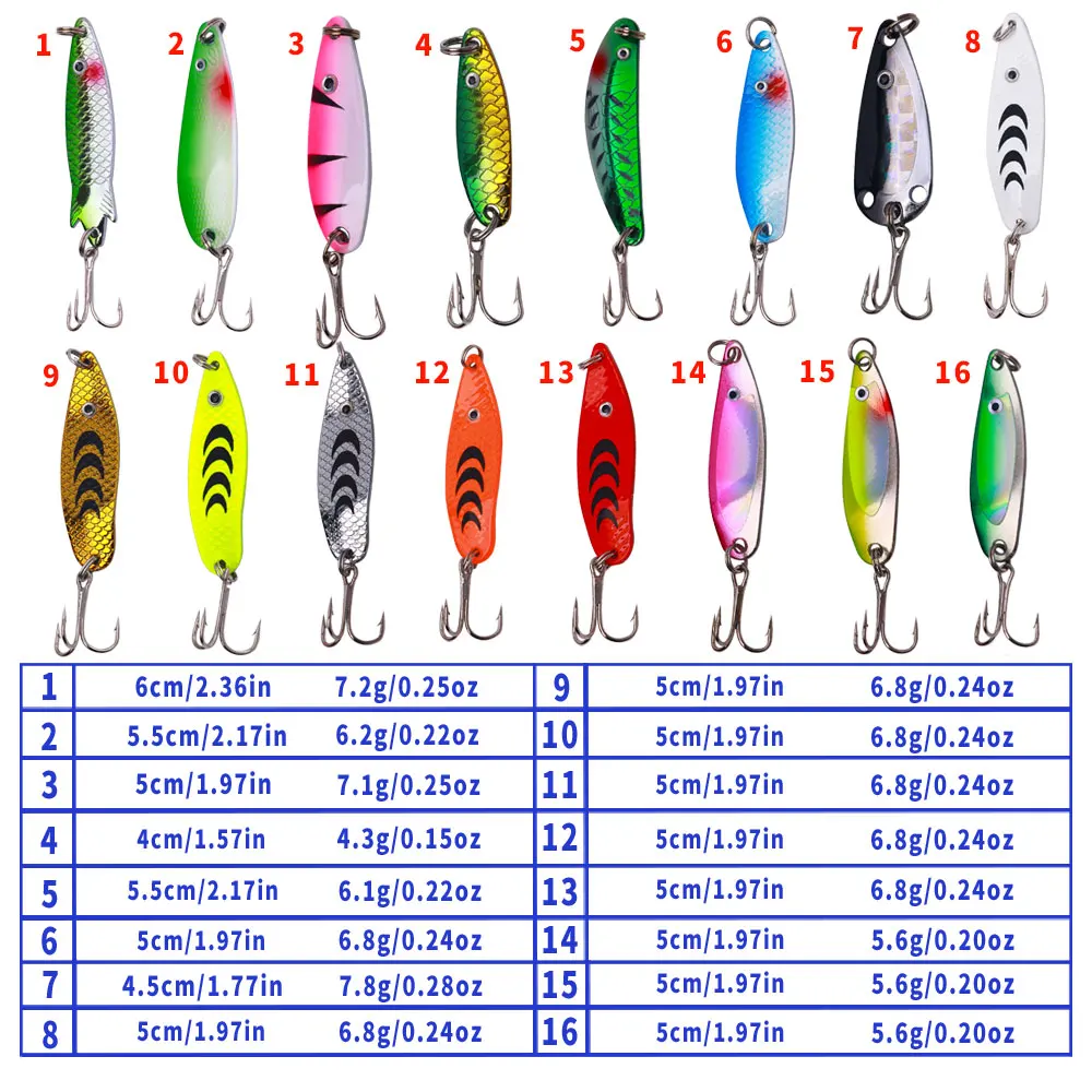 Cucharas de pesca, KITS de señuelos, juego de cebos de Metal para lanzar Spinner, cebo de pesca, Señuelos de pesca con bolsa de almacenamiento, estuche para Lucio y carpa, 16 Uds. - imagen 5